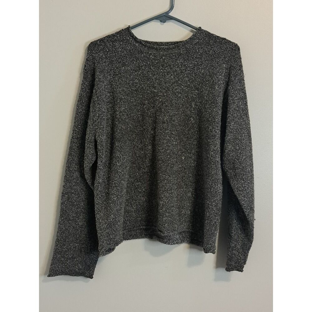 Columbia Vintage Charcoal Grey Boucle Knit Crewneck Sweater Womens Large Marled